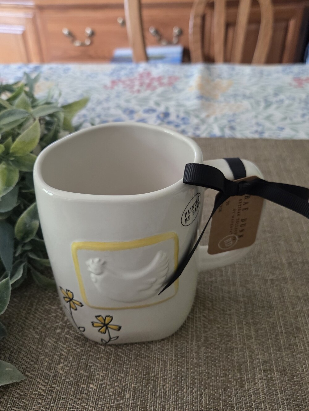 Rae Dunn "Farm Girl" Chicken Mug with Yellow Floral Accents